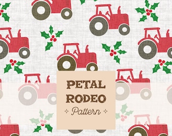 Christmas Red Tractor Seamless Pattern: Holiday Farm PNG JPG (Digital Download)
