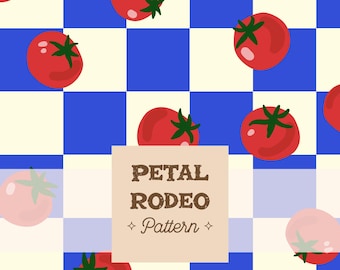 Cute Red Tomatoes on Blue Checkerboard Seamless Repeating Pattern File | Kitchen Retro Summer Trendy Garden Digital Download Sublimation PNG