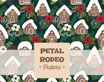 Gingerbread Houses Seamless Repeating Pattern File | Christmas Holidays Florals Red Green Flowers Cute | Digital Download Sublimation PNG