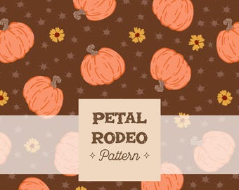 Cute Pumpkin Floral Seamless Repeating Pattern File | Fall Harvest Daisy Brown Flower Boho Trendy Fabric | Digital Download Sublimation PNG