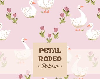 Cute White Geese Seamless Repeat Pattern File | Pink Tulip Flower | Farm Animal Duck Spring Nursery Cottagecore Country Digital Download PNG