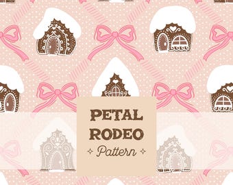 Gingerbread Houses with Bows Seamless Repeating Pattern File | Christmas Holidays Soft Blush Pink Cute | Digital Download Sublimation PNG