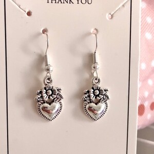 pendant heart earrings coquette beaded jewelry handmade earrings silver elegant earrings image 1