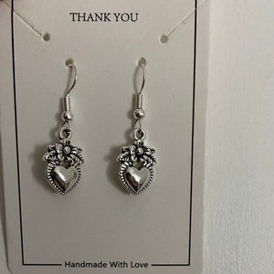 pendant heart earrings coquette beaded jewelry handmade earrings silver elegant earrings image 3
