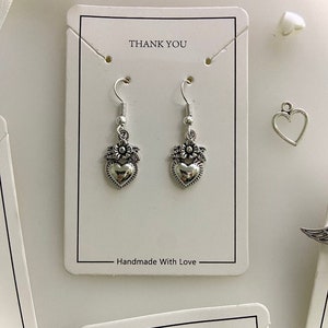 pendant heart earrings coquette beaded jewelry handmade earrings silver elegant earrings image 2
