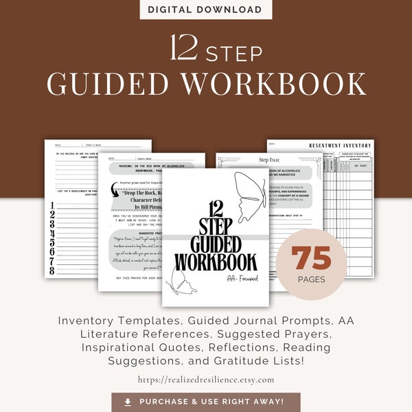 12 Step Journal | Guided Workbook | PLUS Inventory | Alcoholics Anonymous Focused | Addiction Sobriety Recovery | Step work Journal