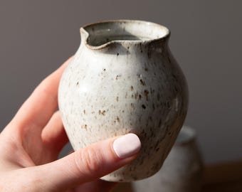 Ceramic Speckled Milk Jug | White Creamer Artisan Pottery Pourer | Handmade Farmhouse Kitchen Decor