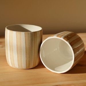 Handmade Ceramic Tumbler: White Stripe Pottery Cup, Artisan Tableware
