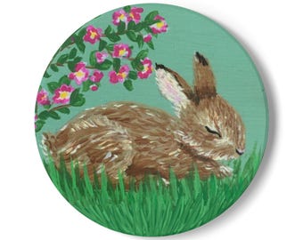 Sleeping Bunny Ceramic Coaster | Floral Spring Woodland Illustration