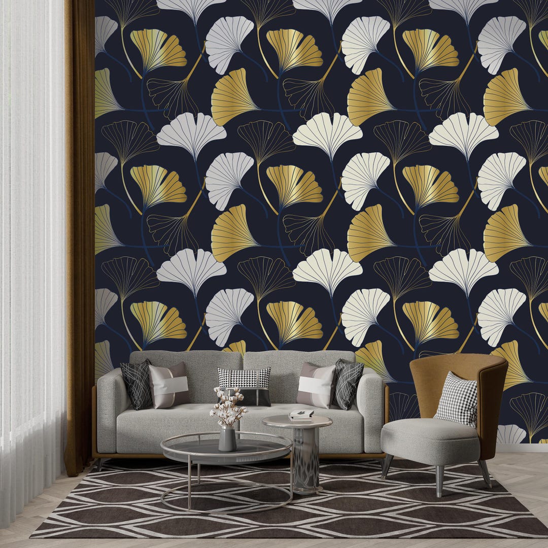 Buy Gold Leaves Wallpaper for Living Room Navy Blue Wallpaper Bedroom