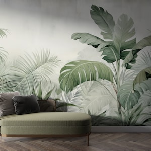 Green Botanical Wall Art For Living Room Green Big Leaves Wallpaper Minimal Bedroom Wallpaper Custom Wall Tropical Full Mural Art