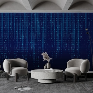 Binary Wallpaper For Office Blue Data Flow Numbers Livingroom Custom Wall Print Tech Wallpaper Peel And Stick Blue Zero And Ones Matrix