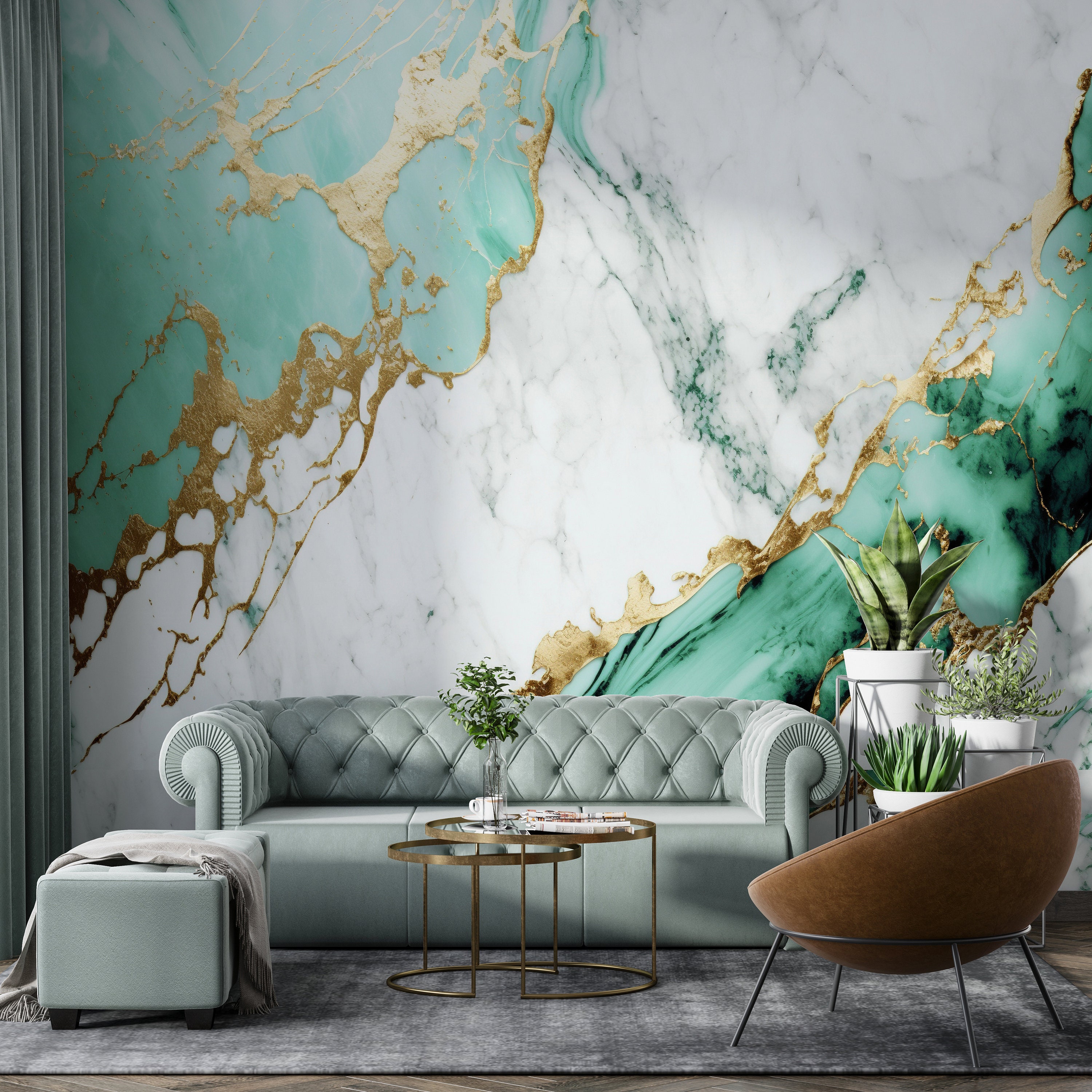 Green Marble Wallpaper for Living Room Green and White Marble Wallpaper ...