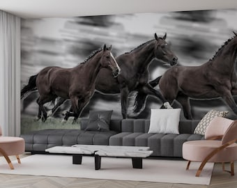 Horses Wallpaper For Living Room Horse Wallpaper Black Horses Bedroom Custom Wall Print Running Horses Wallpaper Office Wall Peel And Stick