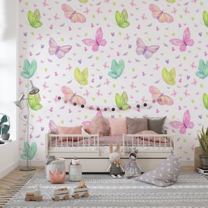 Colorful Butterflies Wall Art For Kids Room Girl Room Wallpaper Minimal Nursery Wallpaper Custom Wall Butterfly Pattern Full Mural Art