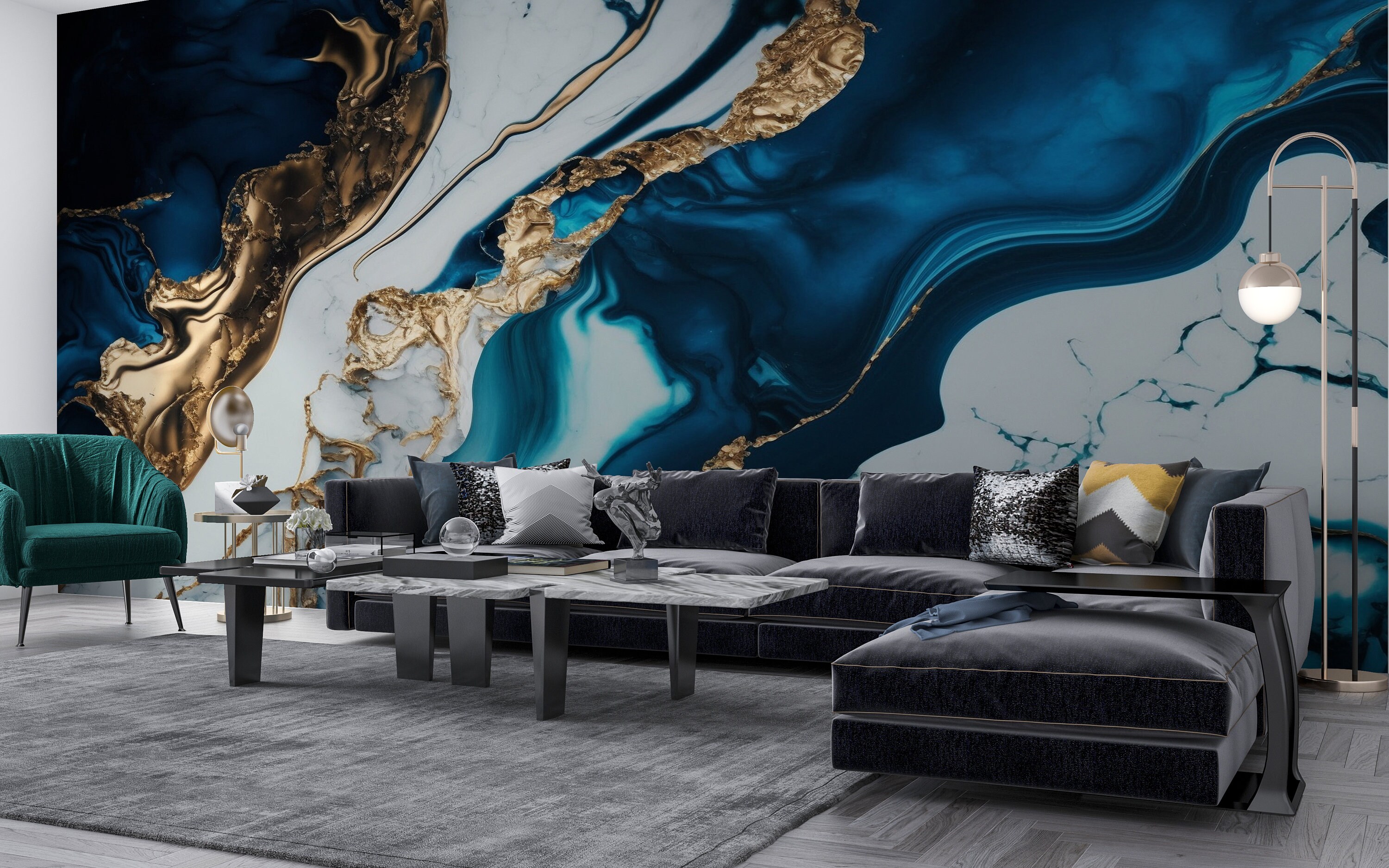 Blue Marble Wallpaper for Living Room Blue Gold Marble Wallpaper Gold ...