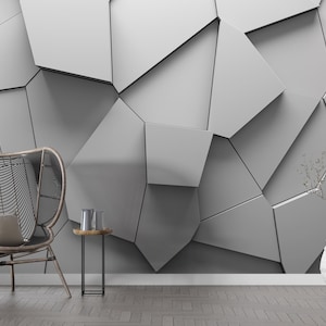 Dimensional Wallpaper For Wohnzimmer 3D Look Wallpaper Grau Büro Tapete Individueller Wanddruck Schlichtes Schälen und Aufkleben Modern Geometrisch