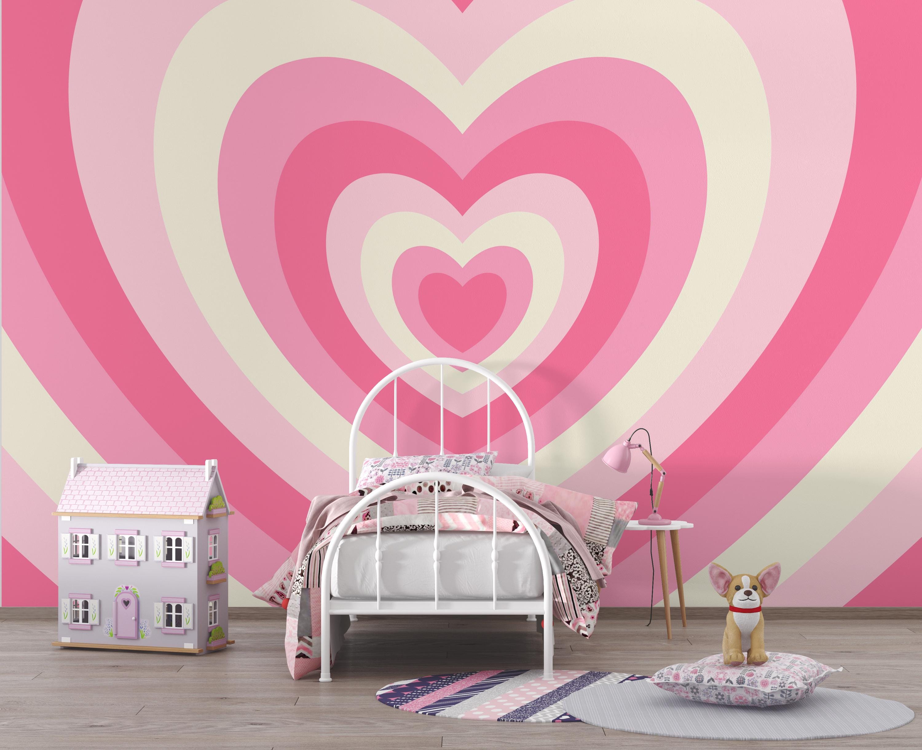 Pink Hearts Wallpaper for Kids Room Colorful Wallpaper Girls Nursery