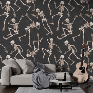 Gothic Tapete Für Wohnzimmer Skelett Anatomie Muster Tapete Schlafzimmer Benutzerdefinierter Wallprint Schwarze Tapete Schälen und Aufkleben Halloween Themed