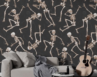 Gothic Wallpaper For Living Room Skeleton Anatomy Pattern Wallpaper Bedroom Custom Wallprint Black Wallpaper Peel And Stick Halloween Themed
