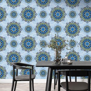 Carta da parati marocchina blu per soggiorno Carta da parati ornamentale Modello Camera da letto Stampa murale personalizzata Carta da parati con piastrelle mediterranee Stacca e attacca