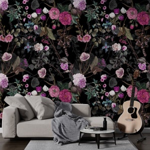 Rosa Botanische Tapete Für Wohnzimmer Schwarz Rosa Tapete Blumen Schlafzimmer Benutzerdefinierte Wandbild Blumen Botanisches Schälen und Aufkleben Volles Wandbild