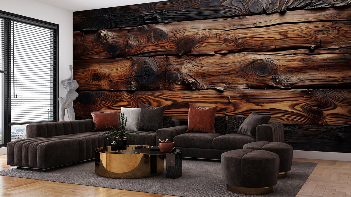 Wooden Wallpaper for Living Room Wood Tiles Wallpaper Brown Bedroom ...