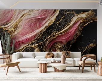 Pink Marble Wallpaper For Living Room Gold Wallpaper Pink Black Bedroom Custom Wall Print Black and Pink Marble Wall Decor Full Wall Mural