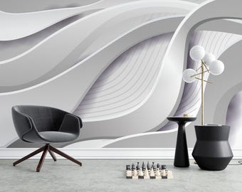 Geometric Wallpaper For Living Room White Wallpaper Abstract Lines Custom Wall Print Peel and Stick