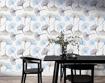 Ginkgo Blätter Tapete Für Wohnzimmer Pastell Blätter Schlafzimmer Benutzerdefinierte Wand-Druck Blaues Licht Blätter Muster Tapete Weiß Schälen und Kleben