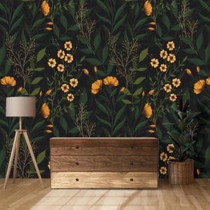Floral Wallpaper For Living Room Orange Floral Wallpaper Pattern Bedroom Custom Wall Print Botanical Pattern Wallpaper Floral Peel And Stick