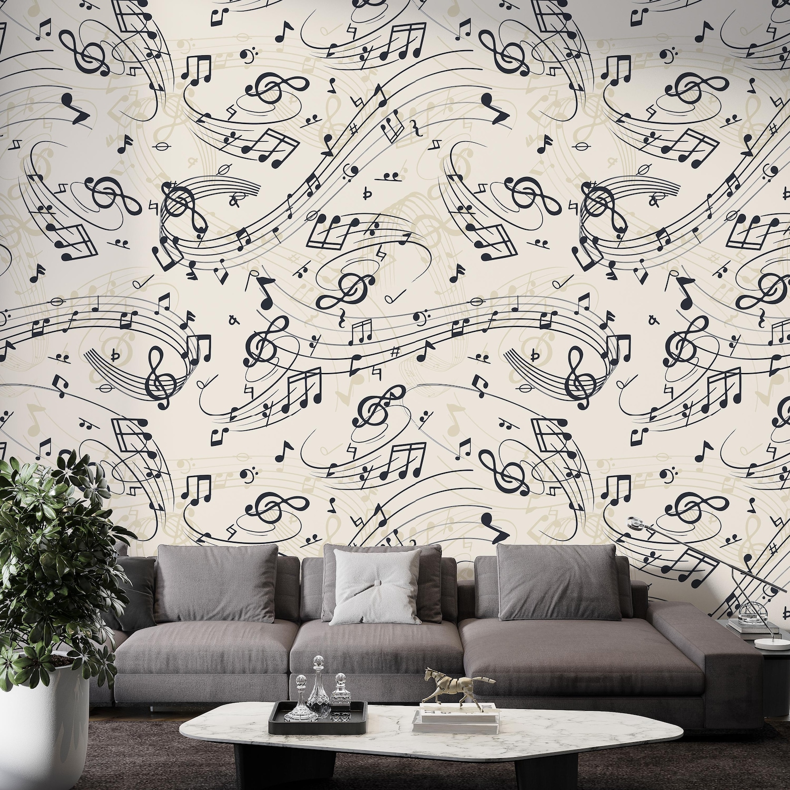 Musical Note Mural Music Notes Wallpaper for Living Room Musical Pattern Wallpaper Bedroom ...
