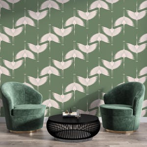 Kranich Vogel Tapete Für Wohnzimmer Muster Tapete Pastell Schlafzimmer Benutzerdefinierte Wandbild Grün Rosa Blau Beige Modernes Wandbild Schälen und aufkleben