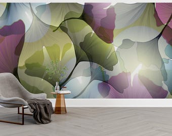 Pastell Ginkgo Blätter Tapete für Wohnzimmer Blätter Tapete Bunte Schlafzimmer Benutzerdefinierte Wanddruck Botanisches Schälen und Aufkleben Volles Wandbild