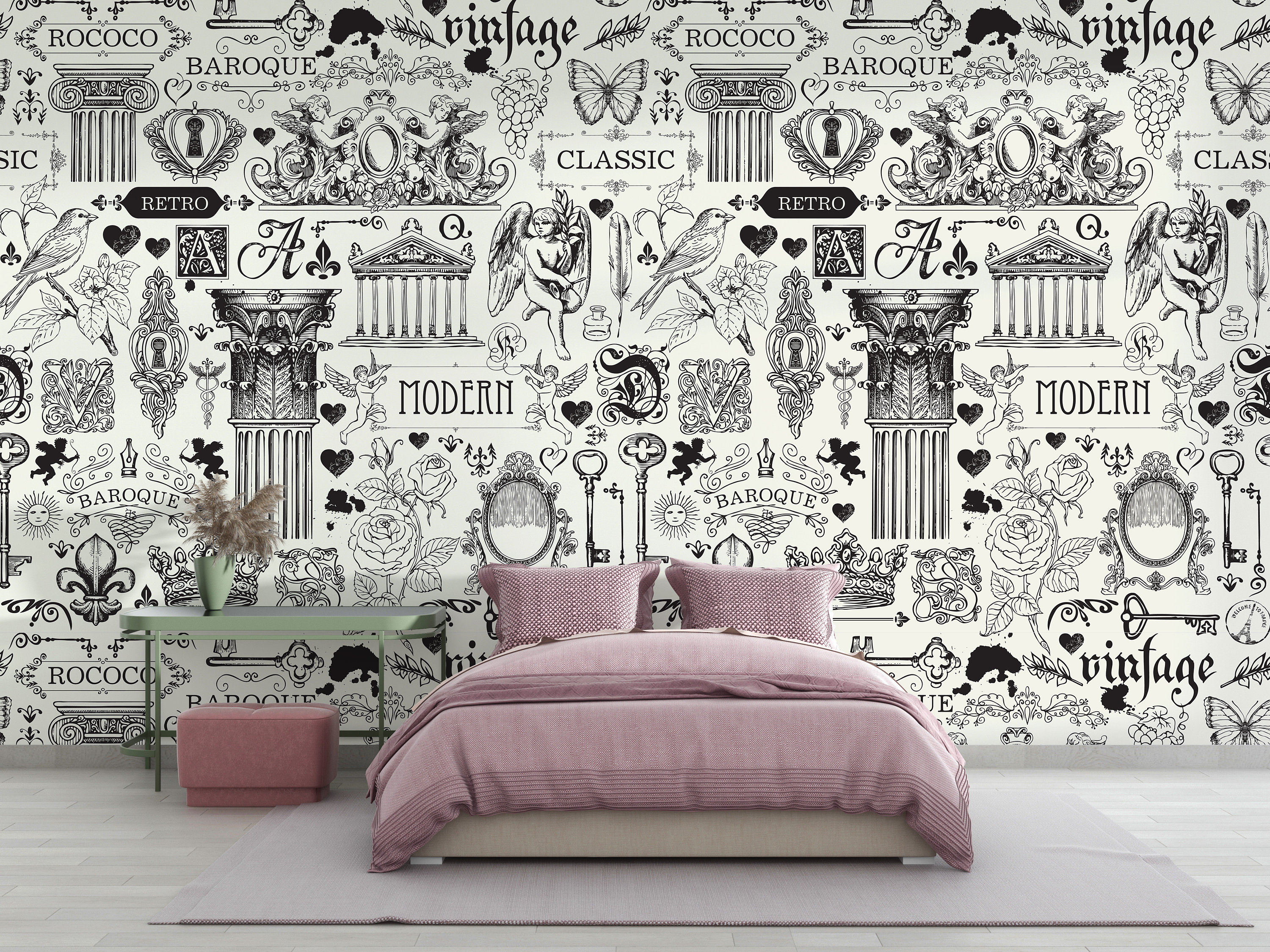 Vintage Tapete Für Wohnzimmer Trends Muster-Tapete Schwarz-Weiß-Schlafzimmer -Tapete Benutzerdefinierte Wand Antike griechische Roma abziehen und  aufkleben - Etsy Österreich, image size:3000x2250