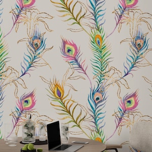 Feather Wallpaper For Living Room Colorful Feather Pattern Wallpaper Peacock Bedroom Wallpaper Custom Wall Print Colorful Peel And Stick