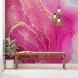 Rosa Marmor Tapete Für Wohnzimmer Goldmarmor Tapete Stein Schlafzimmer Benutzerdefinierte Wandbild Rosa und Golddruck Schälen und Haften Vollwandbild