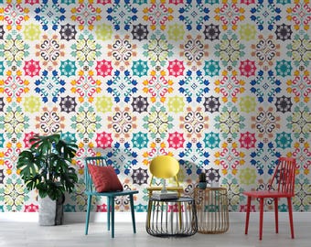 Colorful Mosaic Wallpaper For Living Room Ornament Wallpaper Pattern Bedroom Custom Wall Print Traditional Tiles Wallpaper Peel And Stick