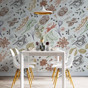 Herbs and Spice Wallpaper For Kitchen Vegetable Herbal Pattern Wallpaper Dining Room Custom Wall Print Kitchen Plants Pattern Peel And Stick