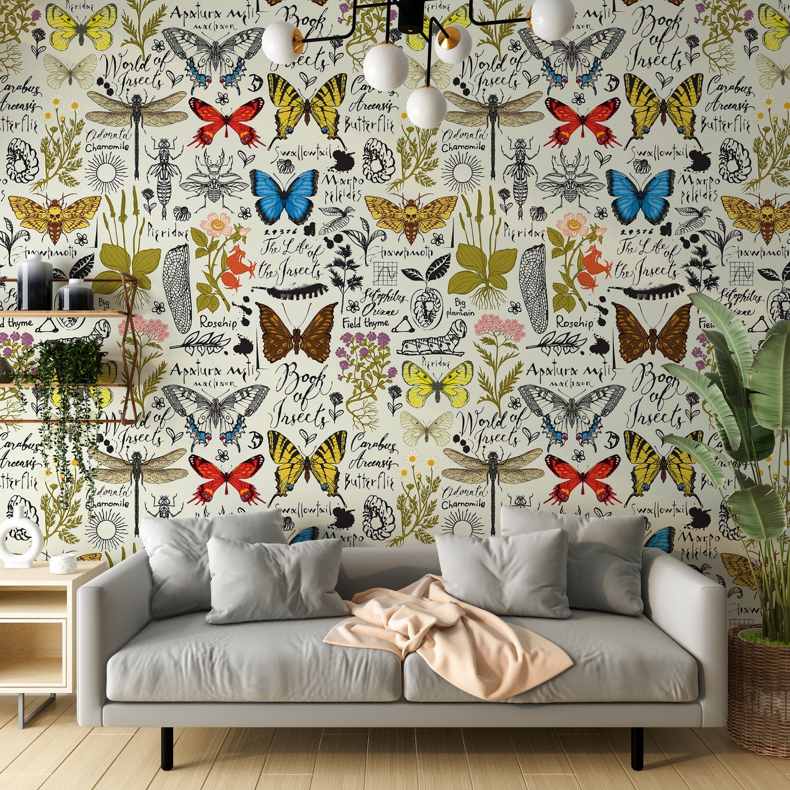 Butterfly and Insects Wallpaper for Living Room Butterfly Pattern ...