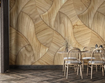 Wooden Pattern Wall Art For Living Room Geometric Wood Tile Pattern Wallpaper Wooden Bedroom Custom Wall Print
