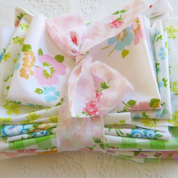 Sweet and Shabby Scraps , Half Pound Vintage Floral Fabric Bundle , Repurposed Linens