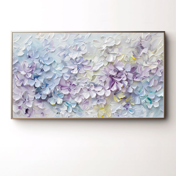 Samsung Frame TV Art Summer, Hydrangea Flower Lavender 3D Texture Painting, Floral Purple Artwork, Textured Flowers Instant Download for TV