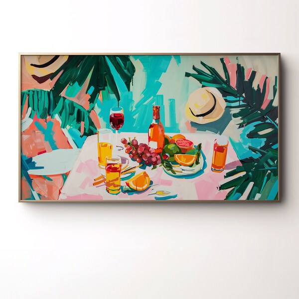 Frame TV Art Modern Tropical Summer Vacation Table | Modern Digital Art  | Instant Download