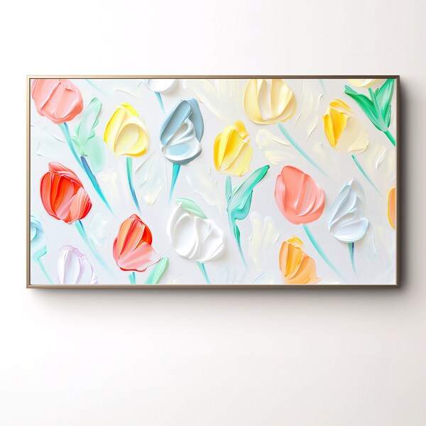 Samsung Frame TV Art Tulip Painting 3D Texture, Modern Abstract Colorful Floral Artwork, Bold Multicolor Flower TV Artwork Instant Download