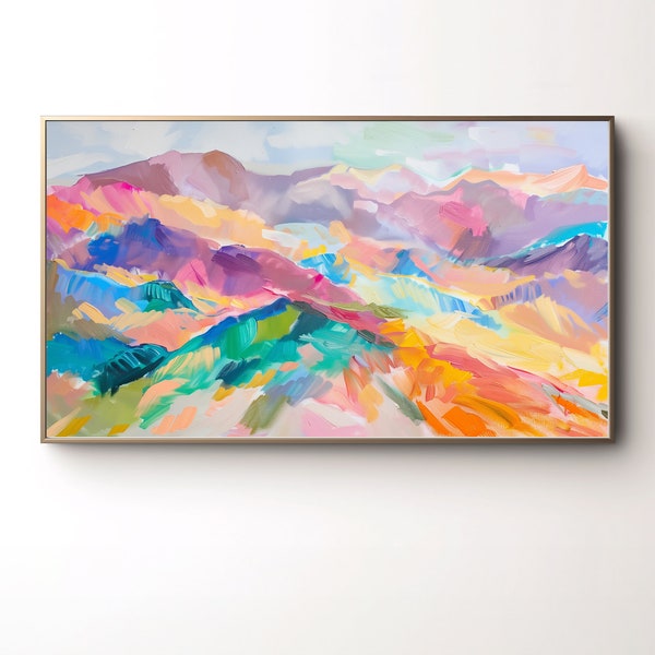 Spring Frame TV Art Modern Abstract Mountain Landscape in Bold Rainbow Colors Oil Painting | Digital Instant Download for Samsung Frame TV