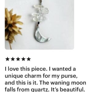 Moon Jewelry Clear Quartz Crystal Keychain Silver Purse Charm Jewelry Waning Crescent Moon Bag Accessory Charm Silver Jewelry Moon Lover image 6