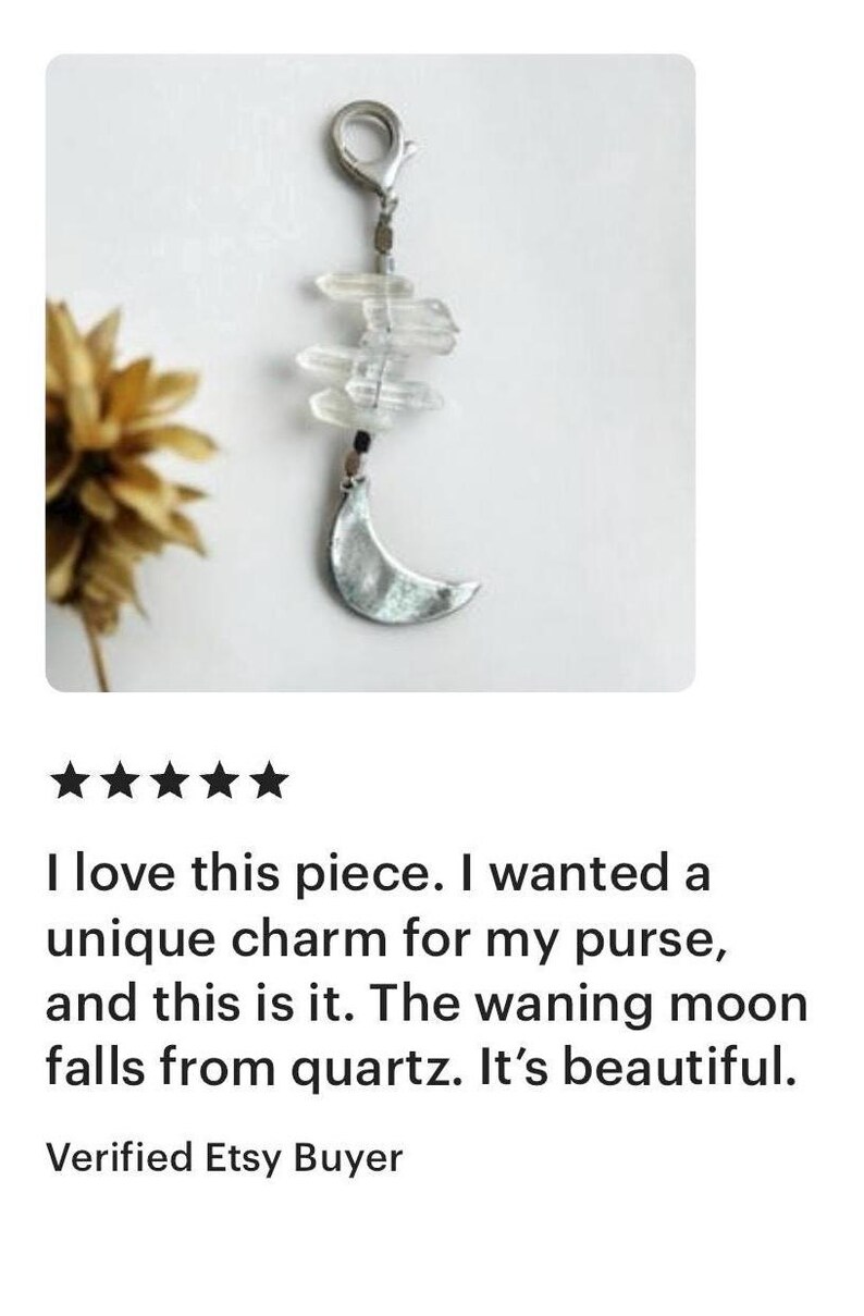 Moon Jewelry Clear Quartz Crystal Keychain Silver Purse Charm Jewelry Waning Crescent Moon Bag Accessory Charm Silver Jewelry Moon Lover image 6