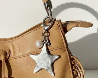 Silver Star Purse Charm Pearl Jewelry Beads and Charms Large Clip Bag Accessory Silver Jewelry for Keychain Backpack Charm Gift Idea For Her