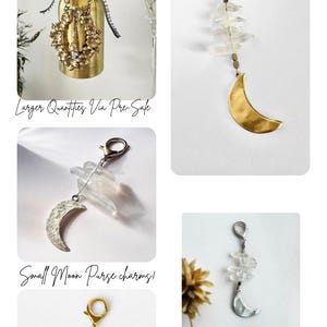 Moon Jewelry Clear Quartz Crystal Keychain Silver Purse Charm Jewelry Waning Crescent Moon Bag Accessory Charm Silver Jewelry Moon Lover image 8